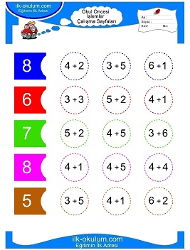Çocuklar İçin toplam işlemi yaprak testleri 